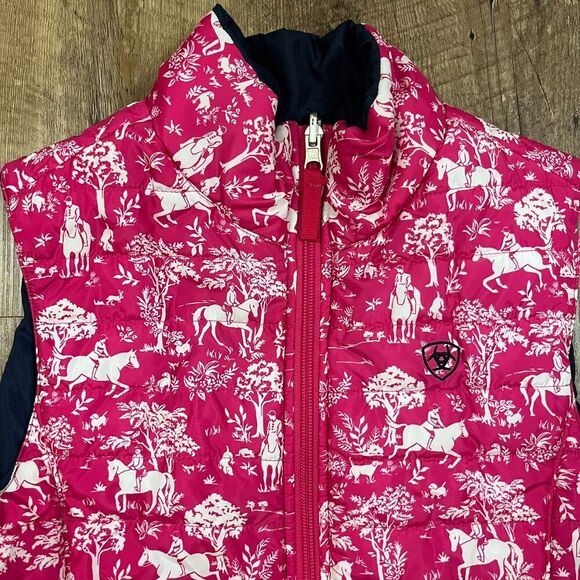Ariat Down Puffer Vest Pink Horse Pattern Equestrian Full Zip XS/S *Read - Picture 6 of 10
